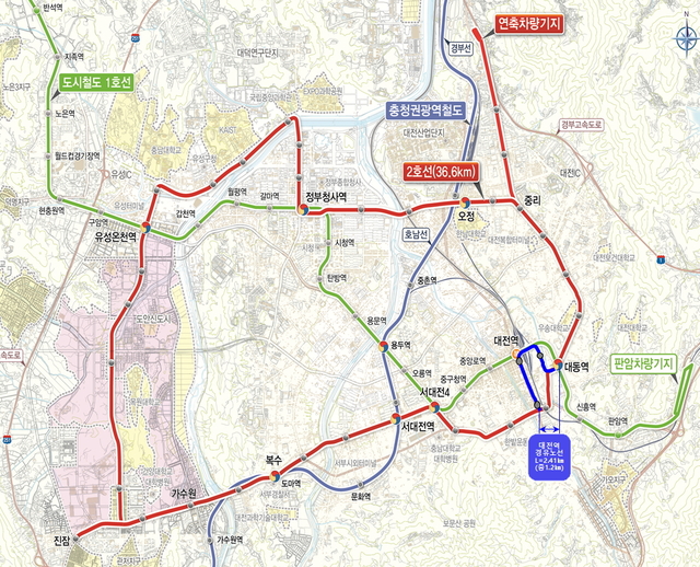 [대전=뉴시스] 조정된 대전도시철도 2호선 트램 노선. *재판매 및 DB 금지