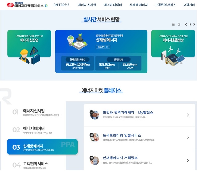 [세종=뉴시스]한국전력은 에너지 분야 플랫폼 '에너지마켓플레이스'(EN:TER)에 'My발전소', '녹색프리미엄 입찰서비스'를 신설했다고 2일 밝혔다. 2021.06.02. (사진=한국전력 제공) 