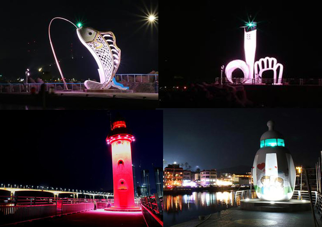 [부산=뉴시스]왼쪽 위부터 시계방향으로 임랑항방파제등대(물고기등대), 칠암항남방파제등대(야구등대), 서암항남방파제등대(젖병등대), 부산남항동방파제등대. (사진=부산해수청 제공) *재판매 및 DB 금지