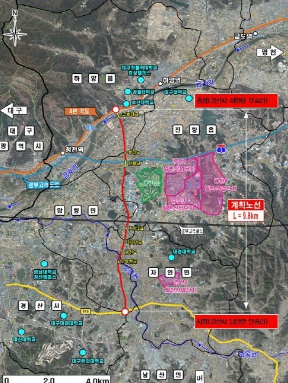 국도대체우회도로 경산 남산~하양 건설사업 위치도&nbsp;&nbsp; *재판매 및 DB 금지