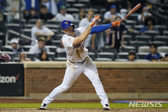 [뉴욕=AP/뉴시스] 뉴욕 메츠 피트 알론소. 2021.0618.