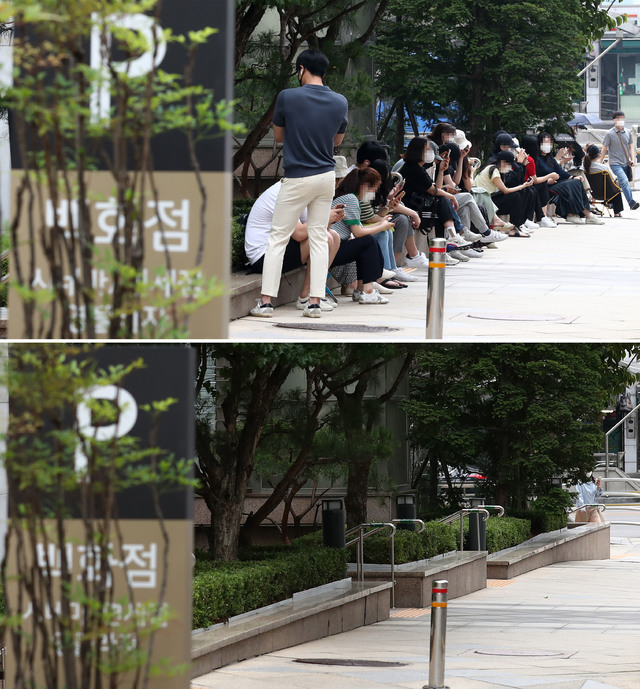 [서울=뉴시스]이영환 기자 = 명품브랜드 샤넬이 오는 7월부터 가격을 인상한다고 알려진 지난 6월 30일 오전 서울 중구 롯데백화점 앞에서 시민들이 백화점 오픈시간 전부터 샤넬 매장 입장을 위해 대기하고 있다.(윗 사진) 2일 오전 서울 중구 롯데백화점 인근이 명품브랜드 샤넬 가격 인상전인 지난달 30일에 비해 비교적 한산한 모습을 보이고 있다. 1일 샤넬 공식 홈페이지에 따르면 샤넬은 핸드백 등 일부 제품 가격을 8~14% 인상한 것으로 확인됐다. 2021.07.02. 20hwan@newsis.com