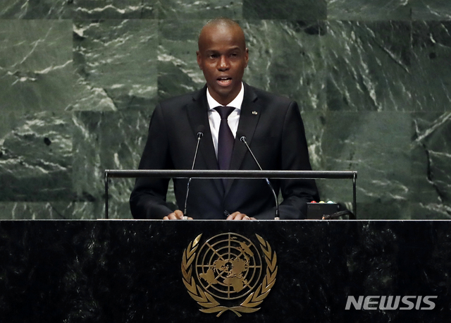 FILE - In this Sept. 27, 2018, file photo, Haiti's President Jovenel Moise addresses the 73rd session of the United Nations General Assembly, at U.N. headquarters in New York. Mo