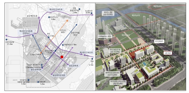 [서울=뉴시스] 인천 송도 K-바이오랩허브 후보지 위치 및 예상 조감도. 2021.07.09 (사진=중기부 제공) *재판매 및 DB 금지