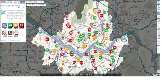 [서울=뉴시스] 서울시의 선별진료소 혼잡 현황 실시간 확인 시스템 '스마트서울맵'. (사진=스마트서울맵) 2021.07.12. photo@newsis.com  *재판매 및 DB 금지
