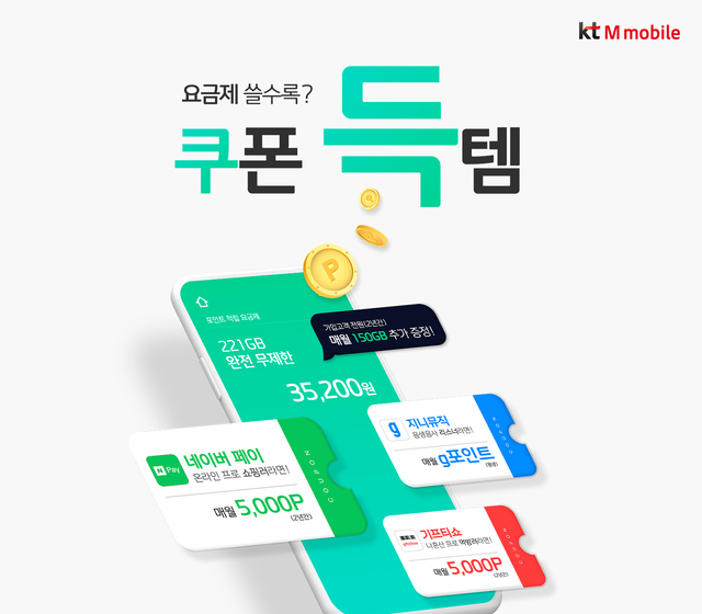 KT엠모바일 알뜰폰, 지니뮤직·네이버페이 쿠폰 요금 출시