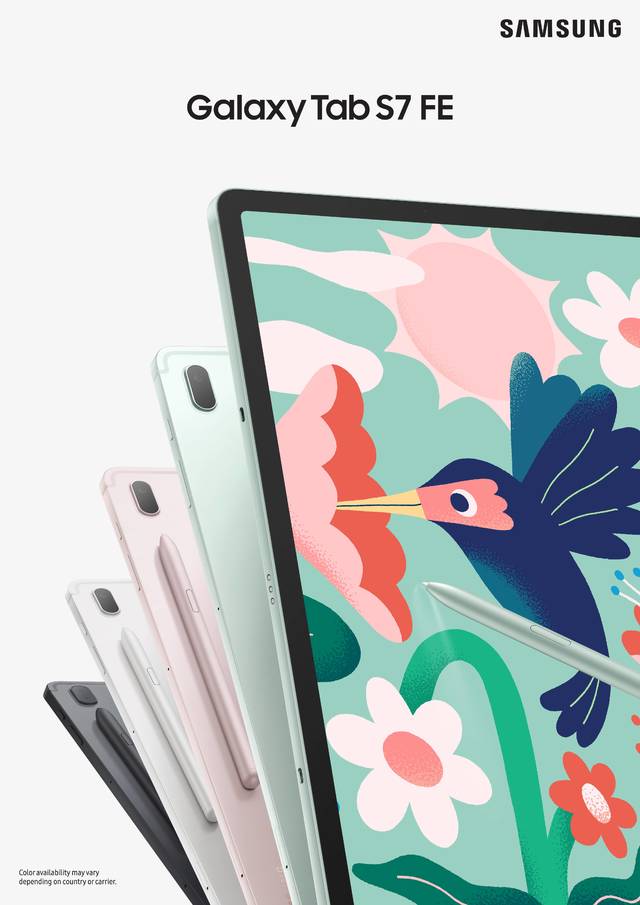 [서울=뉴시스] '갤럭시 탭 S7 FE' 블랙‧실버‧핑크‧그린 색상 (사진=삼성전자 제공) *재판매 및 DB 금지