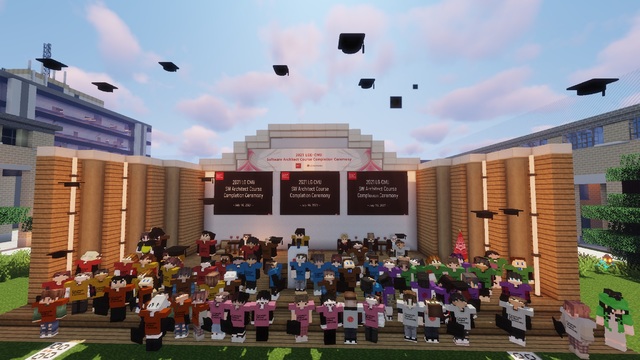 [서울=뉴시스] 박주성 기자 = LG전자가 최근 소프트웨어 전문가 교육과정을 마친 직원들이 같은 공간에서 수료의 기쁨을 함께 나눌 수 있도록 메타버스 수료식을 열었다. 아바타의 모습으로 수료식에 참가한 직원들은 LG전자가 가상공간에 구축한 CMU(Carnegie Mellon University) 캠퍼스의 행사장에서 수료증을 받고 동료들과 수료의 기쁨을 나눴다. (사진=LG전자 제공). 2021.07.018. photo@newsis.com *재판매 및 DB 금지