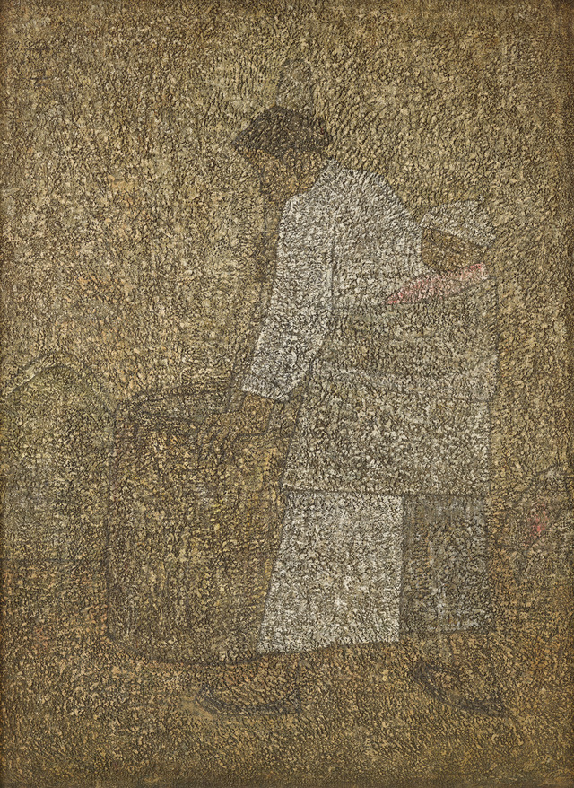 [서울=뉴시스] 박진희 기자 = 박수근, 절구질하는 여인, 1954, 캔버스에 유채, 130x97cm. (사진=국립현대미술관 제공) 2021.07.20. photo@newsis.com *재판매 및 DB 금지