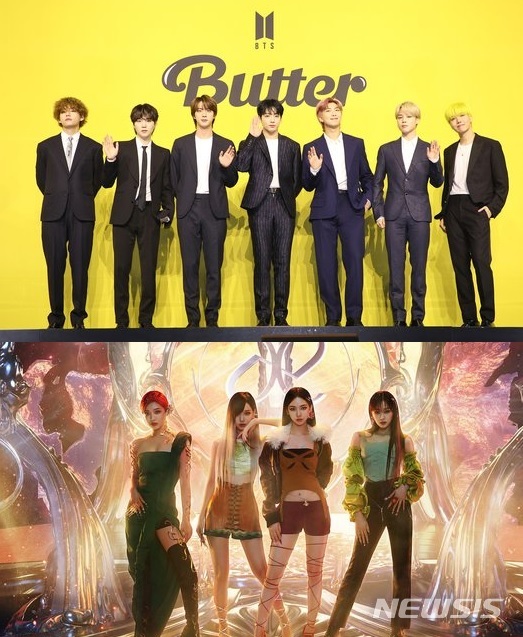 [서울=뉴시스] 방탄소년단 에스파.2021.07.21.(사진=빅히트, SM엔터테인먼트 제공) photo@newsis.com