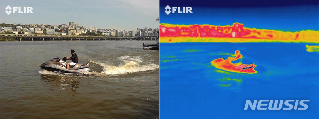 [서울=뉴시스] 홍효식 기자 = 절기상 가장 덥다는 대서(大暑)인 22일 서울 강남구 한강시민공원 잠원1지구 리버시티수상스키장을 찾은 제트스키어가 물살을 가르며 더위를 식히고 있다. 열화상 카메라로 촬영한 사진은 온도가 높을수록 붉은색, 낮을수록 푸른색을 나타낸다. 2021.07.22. yesphoto@newsis.com