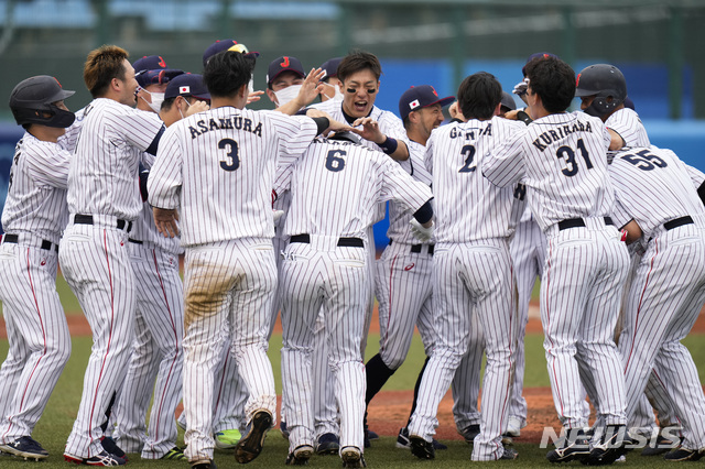 [후쿠시마=AP/뉴시스] 일본 야구 대표팀. 2021.07.28