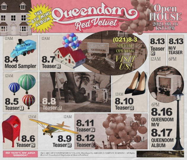 [서울=뉴시스] 레드벨벳 새 앨범 '퀸덤(Queendom)' 컴백 스케줄 포스터. (사진=SM엔터테인먼트).2021.08.03.photo@newsis.com