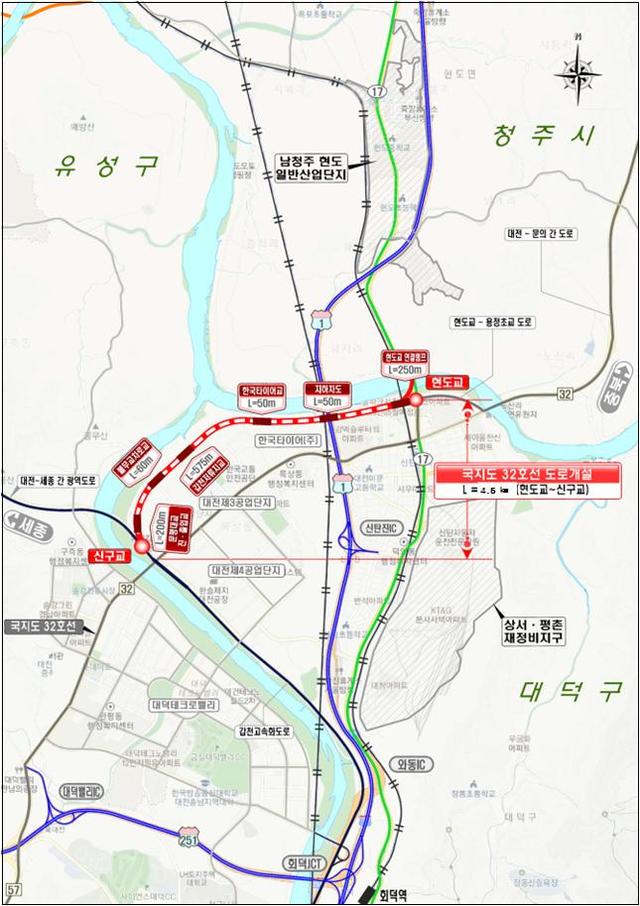 [대전=뉴시스] 대전 현도교~신구교간 도로개설 위치도. *재판매 및 DB 금지
