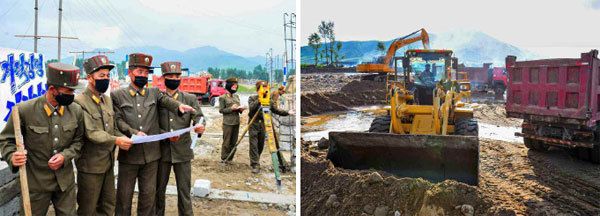 [서울=뉴시스] 함경남도피해복구전투장에서 살림집건설. 2021.08.19. (사진=노동신문 캡처) *재판매 및 DB 금지