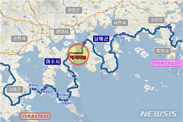 [창원=뉴시스] 남해-여수 해저터널(국도77호선) 건설 위치도.(사진=경남도 제공) 2021.08.24. photo@newsis.com