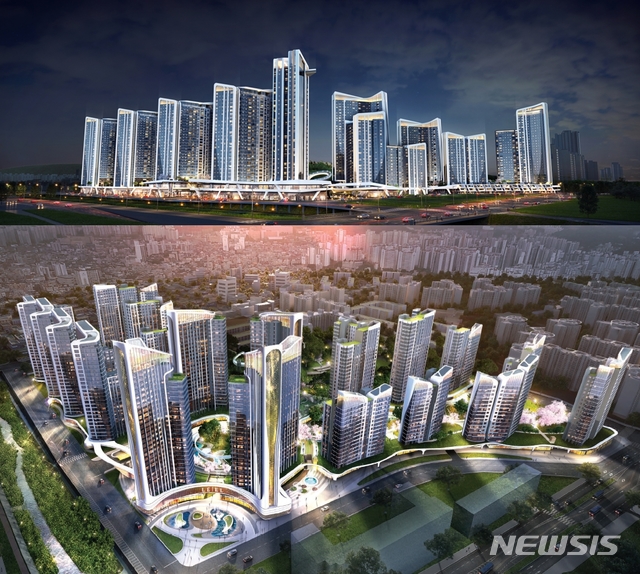 [서울=뉴시스] 북가좌6구역 재건축 사업에 DL이앤씨(위)와 롯데건설(아래)이 조합에 하이엔드 브랜드를 제시하며 수주 경쟁을 벌이고 있다. (사진=DL이앤씨, 롯데건설 제공)