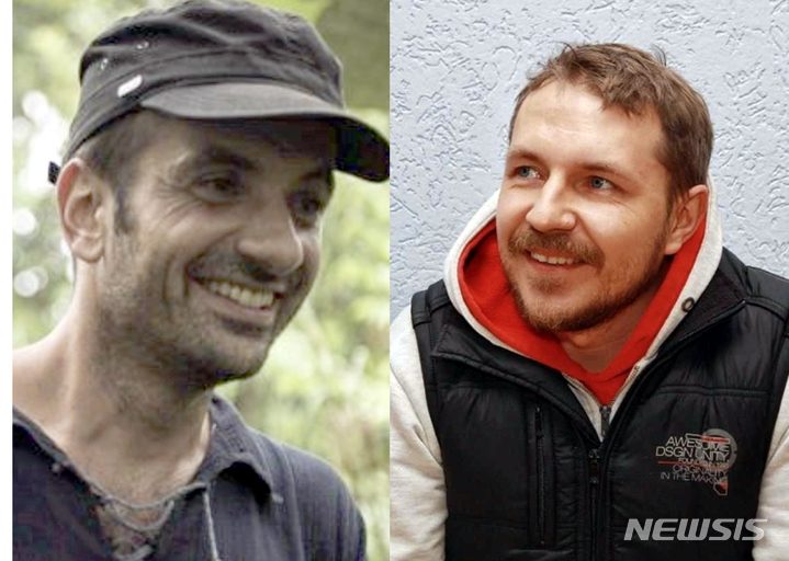 [광주=뉴시스] 1회 힌츠페터 국제보도상 특집부문 수상자 브루노 페데레코(Bruno Federico·왼쪽)와 '기로에선 세계상' ' 미케일 아르신스키(Mikhail Arshynski). (사진=5·18기념재단 제공). photo@newsis.com *재판매 및 DB 금지
