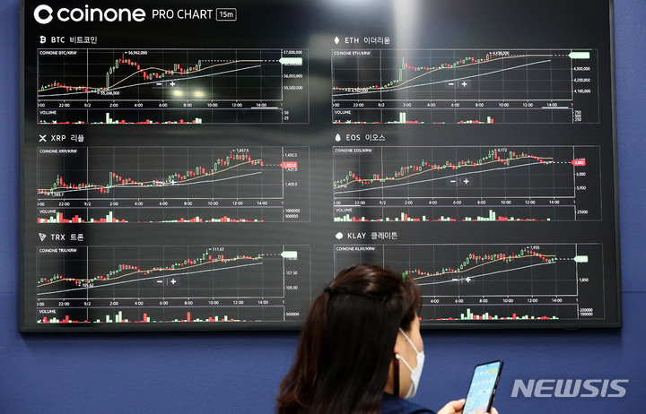 [서울=뉴시스] 백동현 기자 = 대체불가능토큰(NFT) 시장이 활황을 보이며 이더리움을 비롯한 암호화폐가 상승세를 보인 2일 오후 서울 용산구 코인원 고객센터 모니터에 암호화폐 시세가 표시되고 있다. 이러한 상승세는 이더리움 네트워크를 통해 거래되는 NFT 시장의 활황으로 수수료를 챙긴 이더리움이 급등했고, 이더리움이 급등하자 다른 암호화폐도 일제히 상승한 것으로 풀이된다. 2021.09.02. livertrent@newsis.com