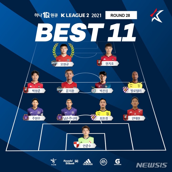 [서울=뉴시스] K리그2 28라운드 베스트11. (사진=프로축구연맹 제공)
