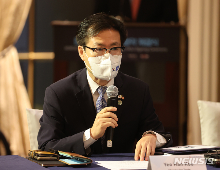 [뉴욕=뉴시스] 김진아 기자 = 미국 뉴욕을 방문 중인 여한구 통상교섭본부장.&nbsp; 2021.09.22. bluesoda@newsis.com