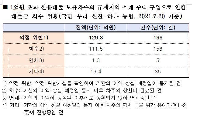 규제지역 집 샀다가 회수된 신용대출 '129억'