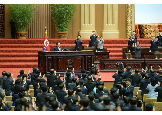 [서울=뉴시스] 김정은 최고인민회의 시정연설. 2021.09.30. (사진=노동신문 캡처) *재판매 및 DB 금지