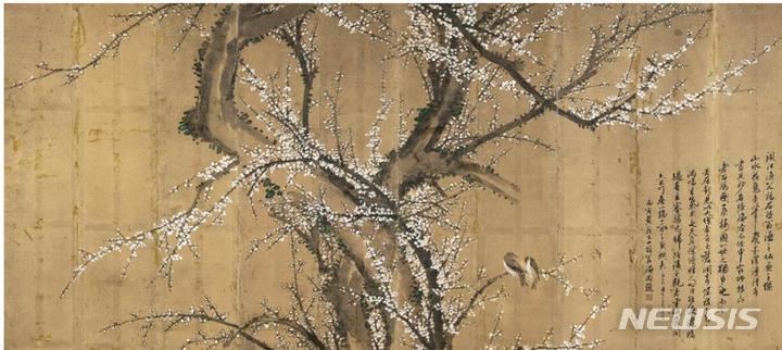 [서울=뉴시스] 석연 양기훈 石然 楊基薰 1843 - ?백매도(白梅圖),124×274cm, 6폭, 1926, 낙찰가 1억 2500만 원