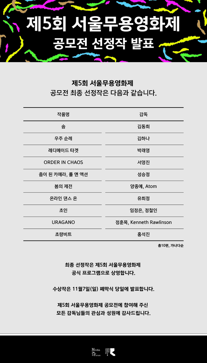 [서울=뉴시스] 제5회 서울무용영화제가 공모전에서 선정된 작품 10편을 공식 발표했다. (사진=서울무용영화제 제공) 2021.10.01. photo@newsis.com *재판매 및 DB 금지