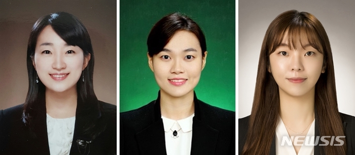 [전주=뉴시스]윤난슬 기자 = 왼쪽부터 전북대 출신 유가형(00학번)·서보람(05학번)·나승주(5기).(사진=전북대 제공)