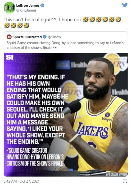 [서울=뉴시스] 르브론 제임스 2021.10.27.(사진=르브론 제임스 트위터) photo@newsis.com *재판매 및 DB 금지