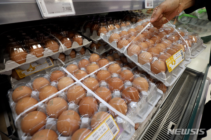 [서울=뉴시스] 김병문 기자 = 지난달 소비자물가가 9년 9개월 만에 최고 상승률을 기록한 가운데 2일 오후 서울 한 대형마트에 계란이 진열돼 있다. 2일 통계청 소비자물가 동향에 따르면, 10월 소비자물가지수는 108.97(2015년=100)로 지난해 같은 달보다 3.2% 상승했다. 2021.11.02. dadazon@newsis.com