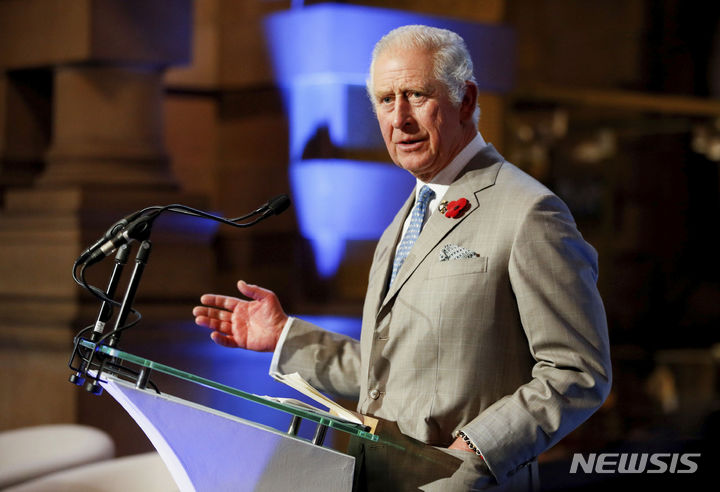 [글래스고(영국)=AP/뉴시스]찰스 3세 영국 국왕이 지난해 11월4일 당시 왕세자 신분으로 스코틀랜드 글래스고에서 열린 제26차 유엔기후변화협약당사국총회(COP26) 개회식 연설을 하고 있다. 2021.11.04. 