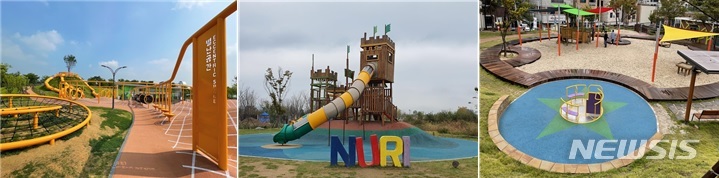 [세종=뉴시스] 올해 우수 어린이놀이시설로 지정된 국립과천과학관 내 어린이놀이터, 누리성 모험놀이터, 봄내림놀이터 1호 잼잼(사진 왼쪽부터). 2021.11.08. 