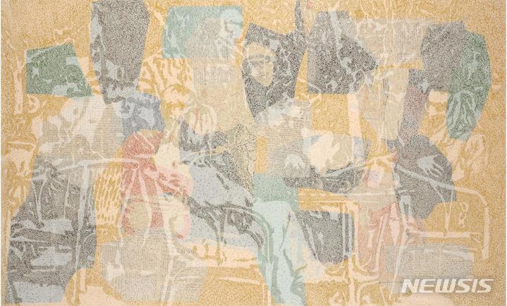 [서울=뉴시스]뉴욕, 노천 Cafe - 순지에 향불, 장지에 채색 및 혼합 기법, 배접, 코팅 120x195cm 2021