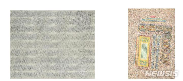 [서울=뉴시스]박서보, Écriture No. 91-75, pencil and oil on canvas, 130x162cm.1975. 추정가: HK$3,500,000-5,500,000 (한화 약 5 억 3000~8 억 4000만 원) 이성자, Le vent en témoigne (The WindTestifies), oil on canvas, 145.4x97cm. 1965. 추정가 HK$3,000,000-5,000,000 (한화 약 4 억 6000~7 억 6000만 원)