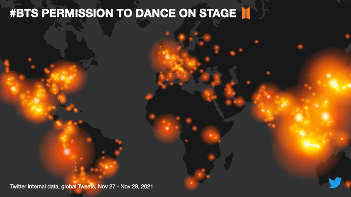 [서울=뉴시스] BTS-Permission-to-Dance-on-Stage 트위터-글로벌-트렌드-맵. 2021.11.30. (사진 = 트위터 제공) photo@newsis.com