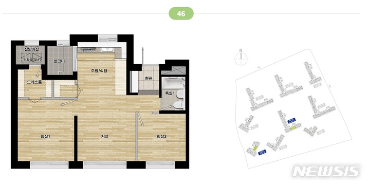 [서울=뉴시스] 과천 주암 지구 C2블록 신혼희망타운 전용면적 46㎡ 주택형 평면도. 
