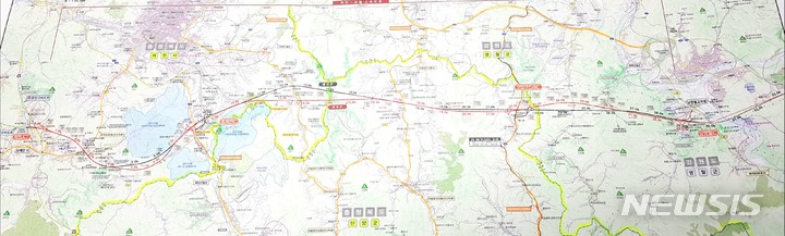 [제천=뉴시스] 이병찬 기자 = 한국도로공사가 공개한 동서고속도로 충북 제천~강원 영월(29.07㎞) 구간 노선 계획도. 이 고속도로는 2031년 준공할 계획이다. 2021.12.12. bclee@newsis.com