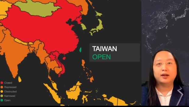 [서울=뉴시스] 미국 주도의 민주주의 정상회의에 대만 탕펑(영어명 오드리 탕) 디지털 정무위원(장관급)이 참석했지만 발표과정에서 영상이 삭제되고 소리만 나간 사실이 뒤늦게 전해졌다. 발표 당시 영상 캡쳐사진. <사진출처: 페이스북> 2021.12.13 