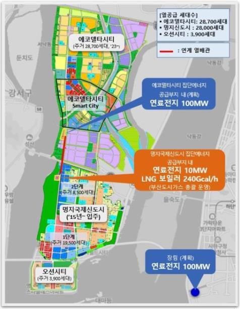 부산시가 맥쿼리캐피탈코리아, 부산도시가스 등과 1조5000억원을 투자해 에코델타시티 일원에 수소연료전지와 집단에너지 공급시설을 건설키로 했다.(그래픽 = 부산시 제공) *재판매 및 DB 금지