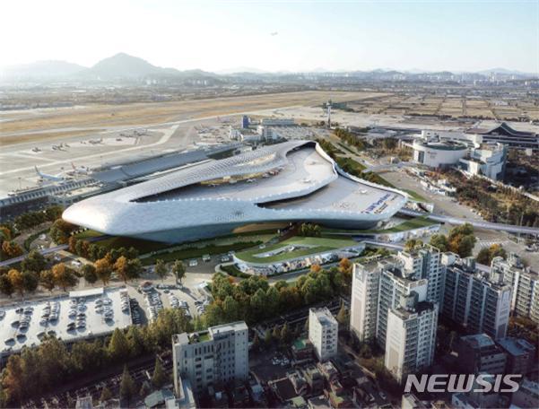 [서울=뉴시스] 김포공항 일대에 조성되는 UAM 이착륙장 조감도. (이미지=국토교통부 제공)