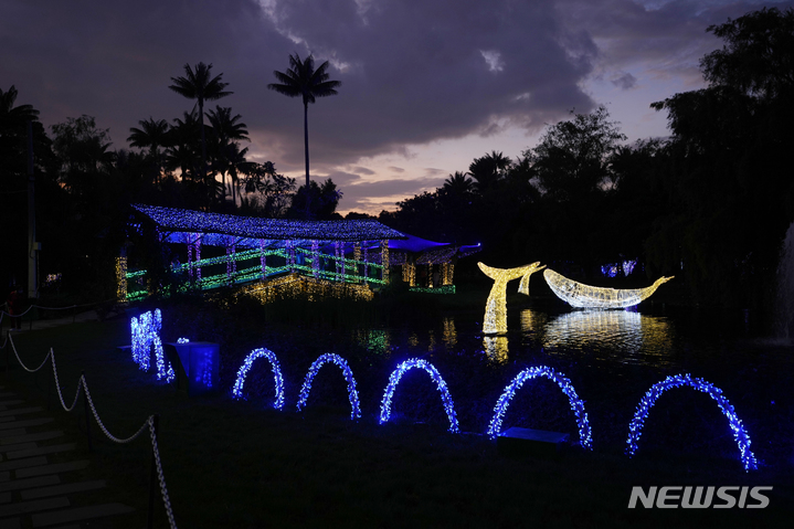 [보고타(콜롬비아)= AP/뉴시스] 콜롬비아 수도 보고타에 있는 호세 셀레스티노 무티스 식물원의 12월 16일 크리스마스 조명장식.&nbsp; 