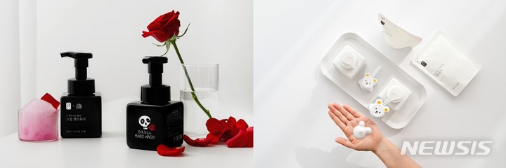 [서울=뉴시스] 생활공작소 '나 먼저 씻고 올게. 스컬 핸드워시'(왼쪽)와 '안심성분으로 더욱 순한 생곰이 핸드워시'. (사진=생활공작소 제공) 2021.12.22. photo@newsis.com 
