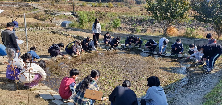 [창원=뉴시스] 경남 합천가야초등학교 학생들 생물다양성 조사 활동.(사진=합천가야초 제공) *재판매 및 DB 금지