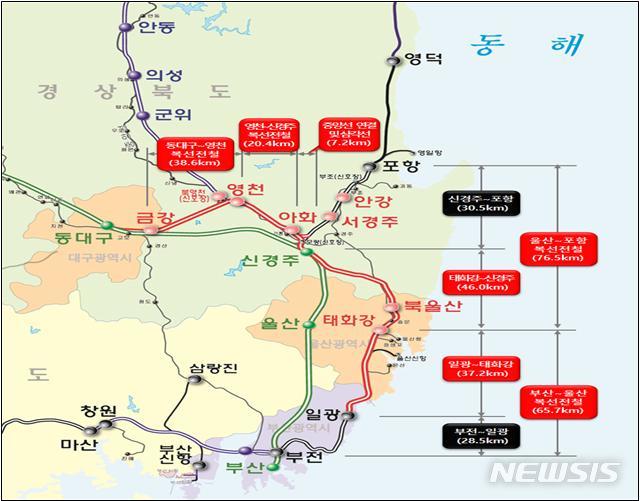 [서울=뉴시스] 동남권 4개 철도건설사업 노선도. (이미지=국토교통부 제공)
