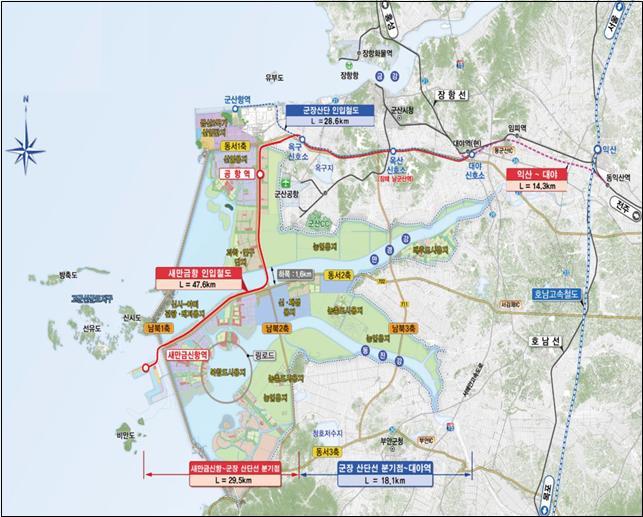 [전북=뉴시스] 새만금항 인입철도 위치도. *재판매 및 DB 금지