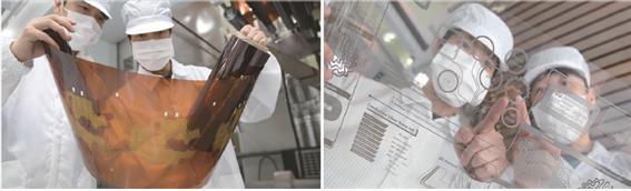 파루인쇄전자 연구진이 개발한 인쇄 필름 히터(PI필름-좌, PET필름-우) *재판매 및 DB 금지