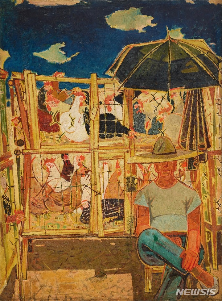 [서울=뉴시스]국립현대미술관 덕수궁, '문신 기념전'. 문신, 닭장, 1950년대, 캔버스에 유채. 141×103.5cm. 국립현대미술관 소장