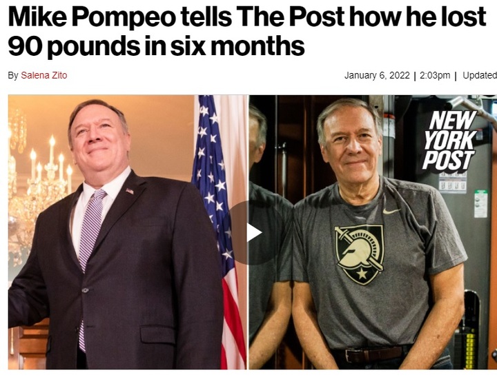 [서울=뉴시스]마이크 폼페이오 전 미국 국무장관의 체중 감량 전후. (사진: 뉴욕포스트 화면) 2022.1.7. *재판매 및 DB 금지
